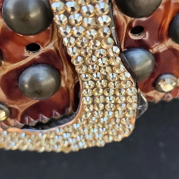 B.B. SIMON SWAROVSKI CRYSTALS AND ITALIAN LEATHER BELT - Picture 12 of 14